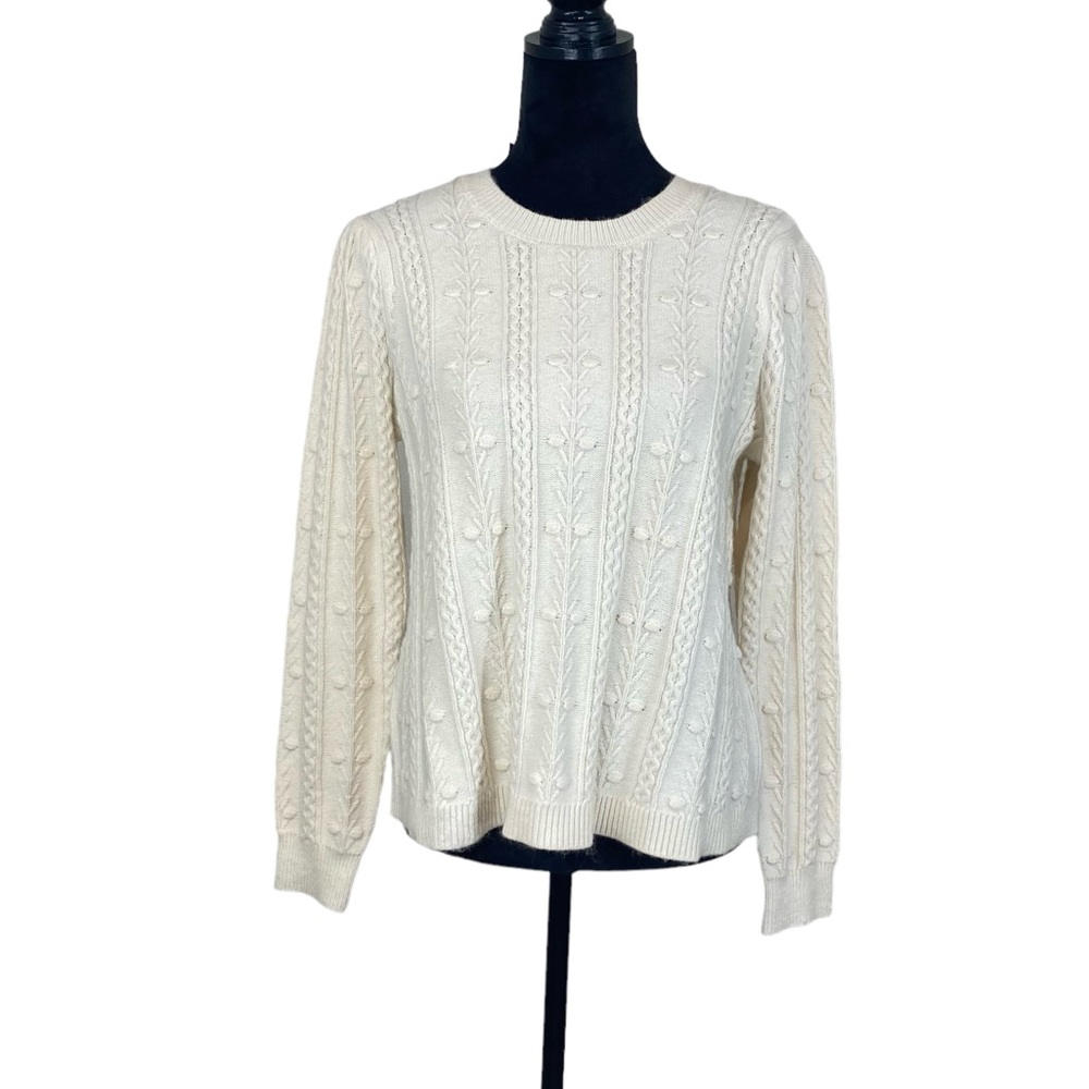 Loft White Cable Knit Sweater with a Keyhole Back
